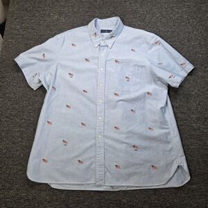 Ralph Lauren Button Down Men XXL Blue American Flag Embroidered Preppy Americana